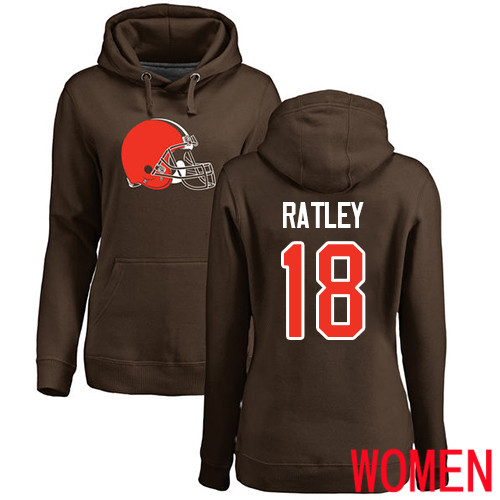 Cleveland Browns Damion Ratley Women Brown Jersey 18 NFL Football Name and Number Logo Pullover Hoodie Sweatshirt